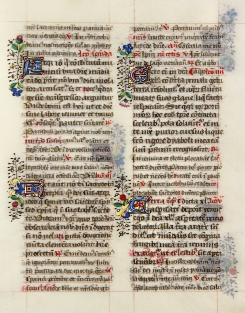 Manuscript Breviary leaf, c. 1475 with jewel-like illuminated initials. - Click Image to Close