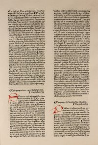 Fine, very early incunable leaf, 1474. Quality rag paper with a distinctive watermark.