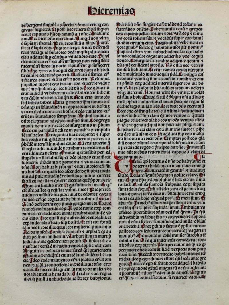 Incunable “Biblia Latina” leaf, 1488. Book of Jeremiah. - Click Image to Close