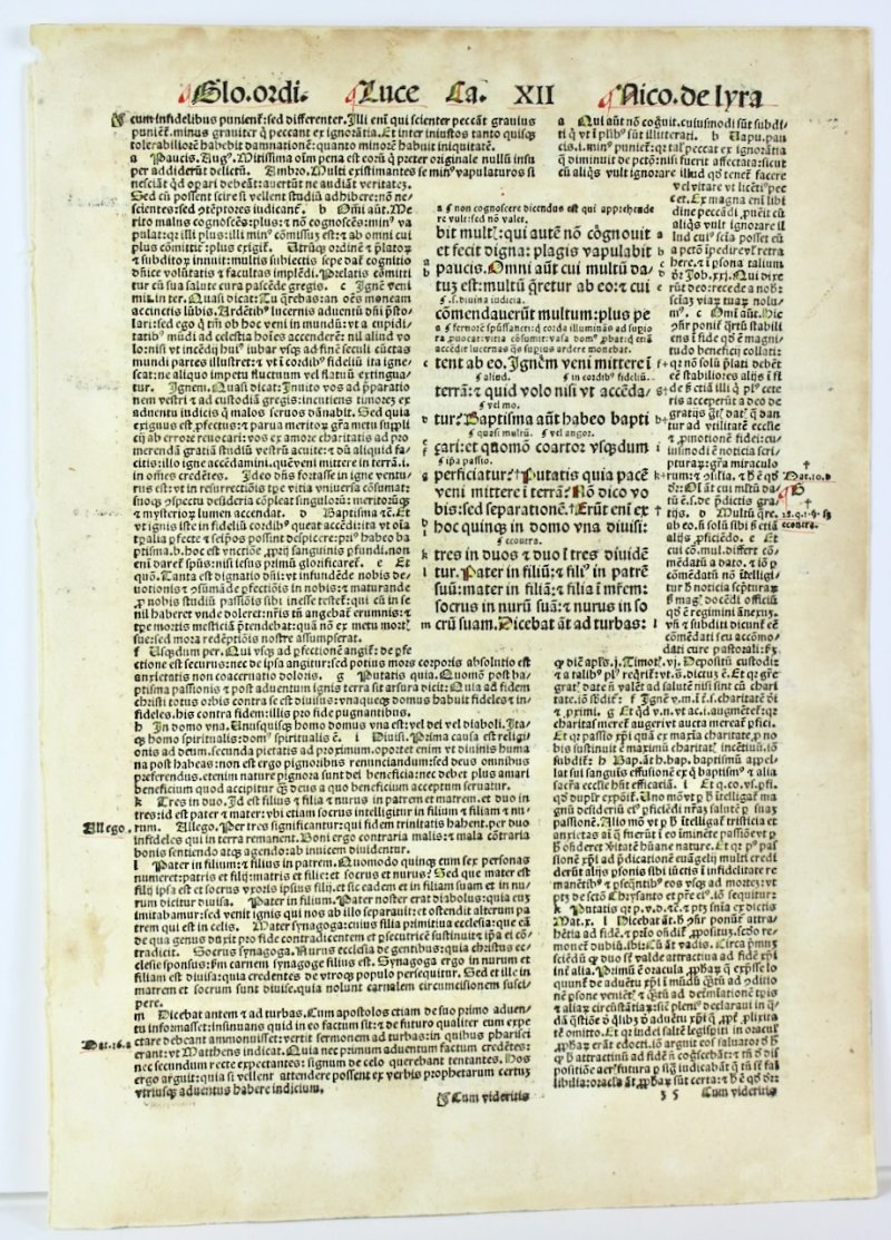 The Gospel according to St. Luke Glossed incunable leaf, 1498. - Click Image to Close
