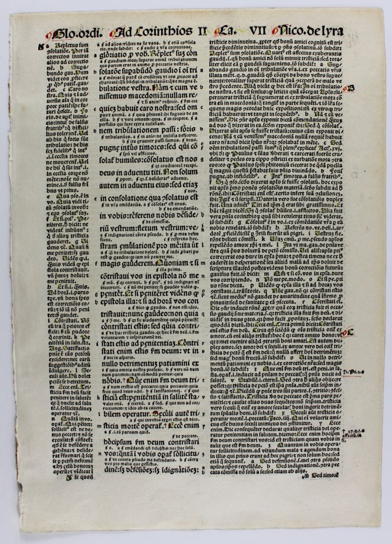 Glossed incunable leaf, 1498. Corinthians II. - Click Image to Close