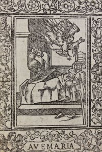 Woodblock print, 1524 in a printed Rosary book.