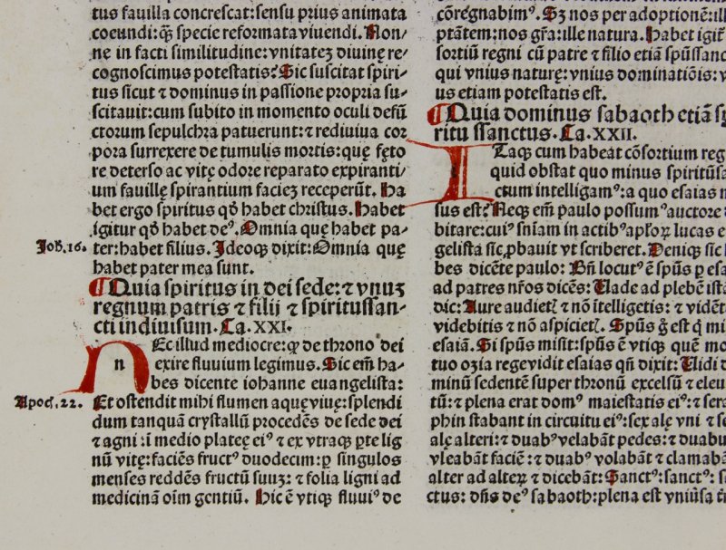 The Works of St. Ambrosius. Incunable leaf, 1492. Hand initials. - Click Image to Close