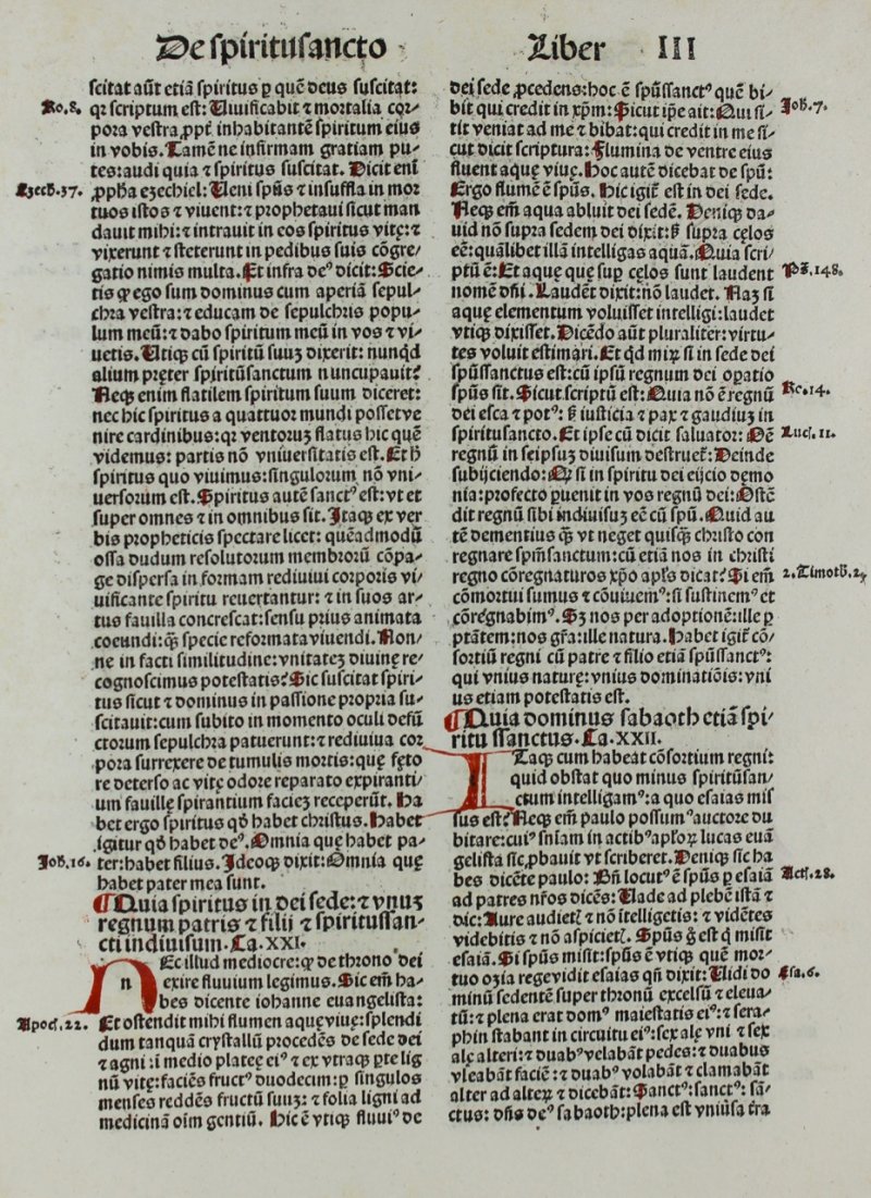 The Works of St. Ambrosius. Incunable leaf, 1492. Hand initials. - Click Image to Close