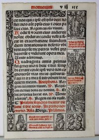 Printed Book of Hours leaf. Multiple woodcuts.