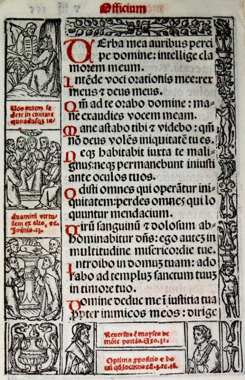 Printed Book of Hours leaf. Multiple woodcuts. - Click Image to Close