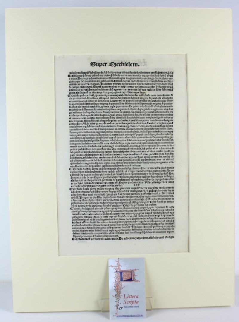 St. Jerome’s biblical commentaries. Incunable leaf, 1498, Venice. - Click Image to Close