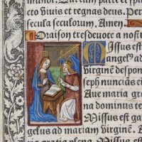 Miniature of The Annunciation. Pigouchet/Vostre vellum printed Book of Hours, c.1500