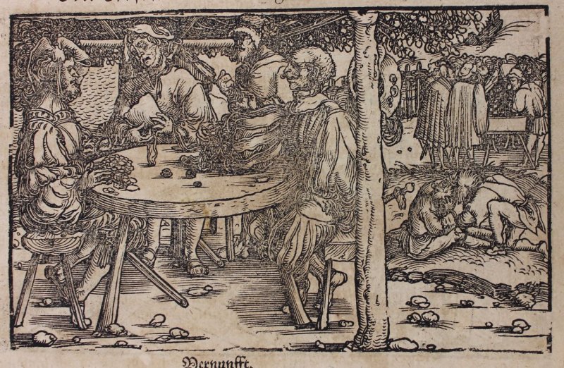 2 woodcuts:"Losing at Dice", "Losing a Bride". Petrarch - Click Image to Close