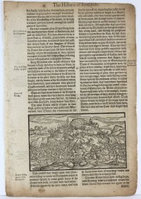 Holinshed’s Chronicle leaf, 1577. One of Shakespeare’s primary history sources.