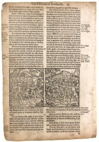 Holinshed’s Chronicle leaf, 1577. One of Shakespeare’s primary history sources.