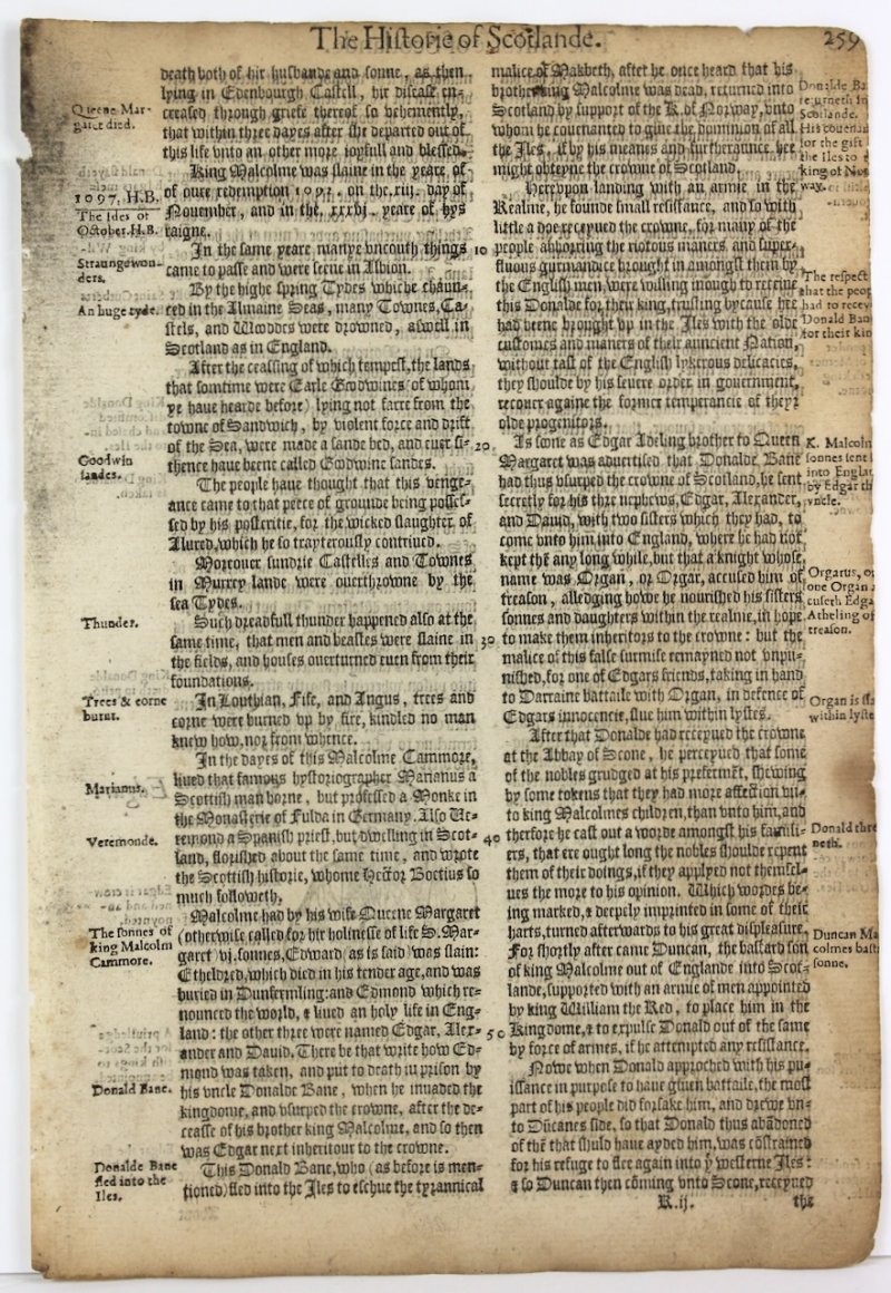 Holinshed’s Chronicle leaf, 1577, with a woodcut illustration of King Edgar - Click Image to Close