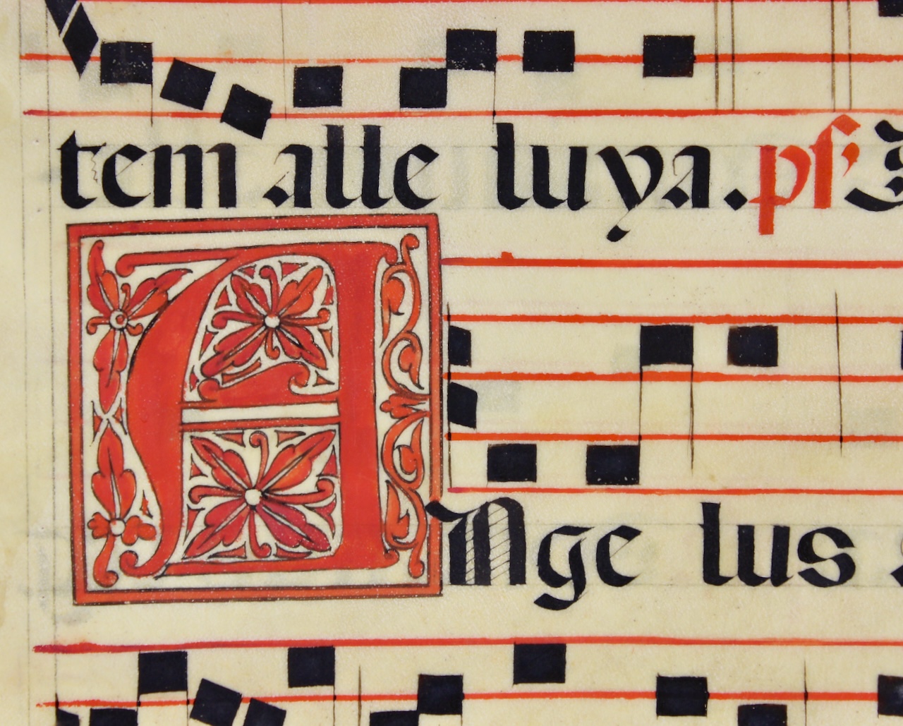 Antiphon for the Annunciation to the Shepherds. Gregorian Chant leaf, c.1600, Spain. - Click Image to Close