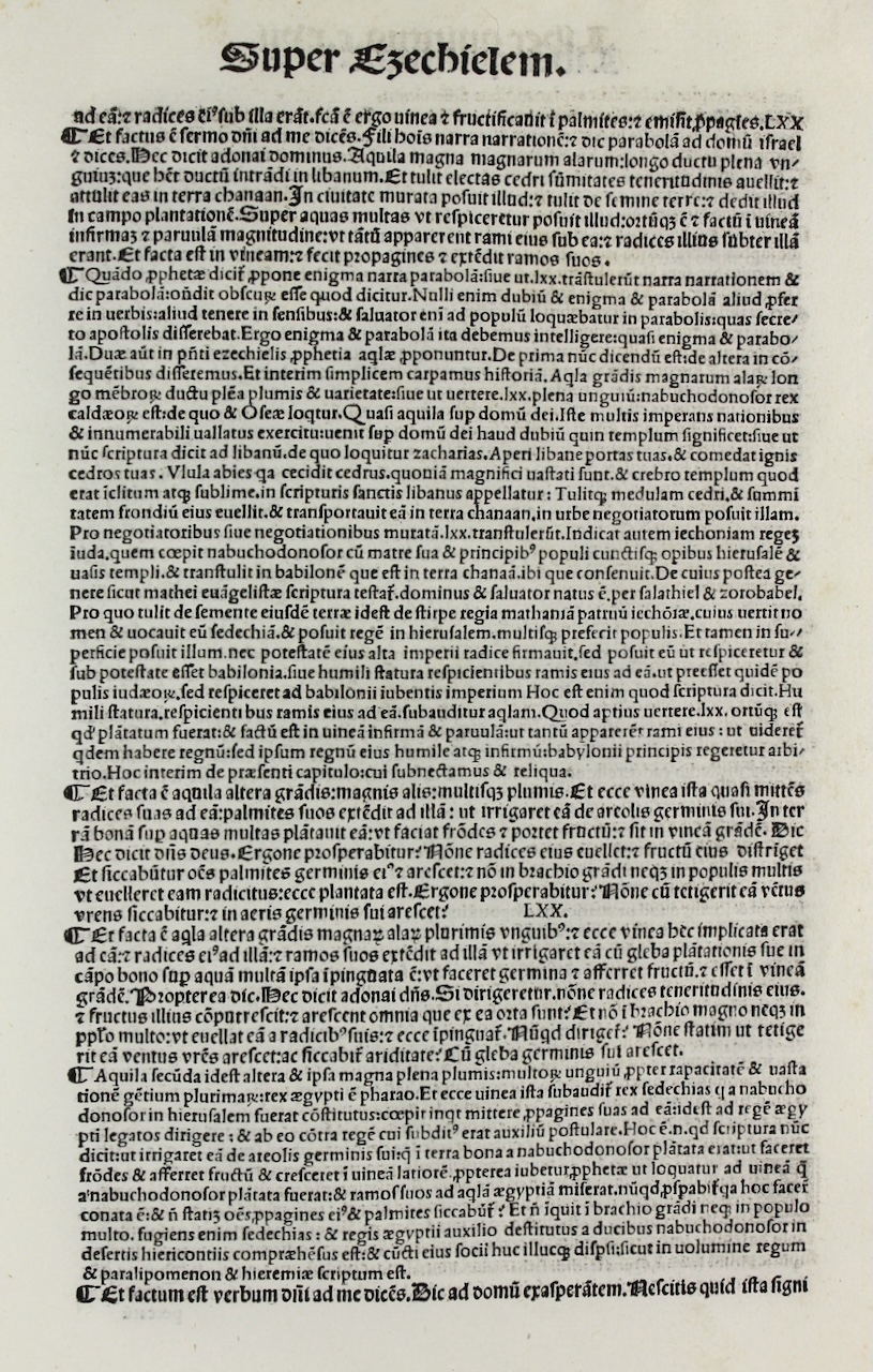 St. Jerome’s biblical commentaries. Incunable leaf, 1498, Venice.