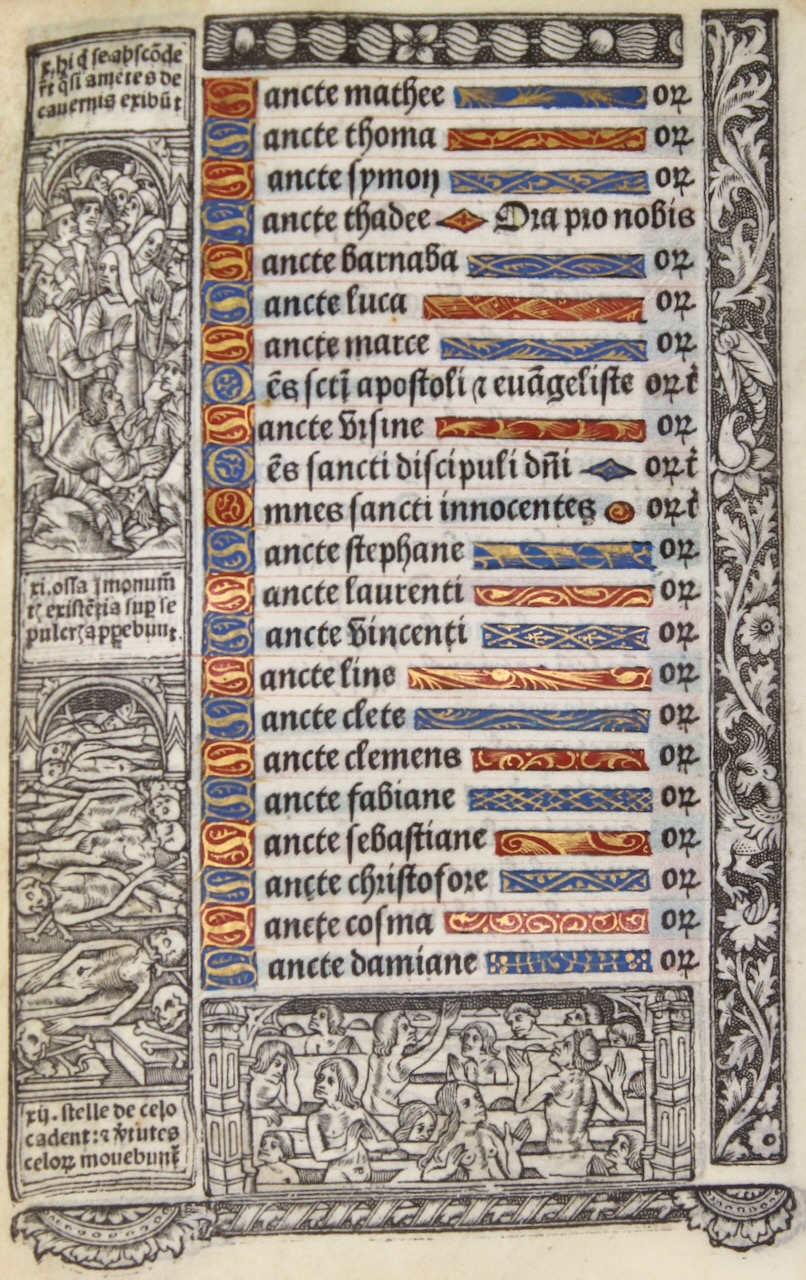 The Litany of the Saints Book of Hours leaf printed on vellum, 1502, Paris.