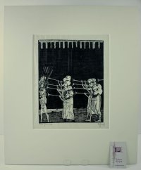 Woodcut, "The Fall of Jericho". Signed & dated 1956.