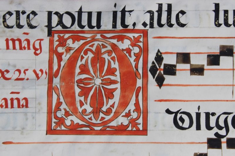 Antiphons for St. Catherine of Siena. Gregorian Chant leaf, c.1600, Spain.