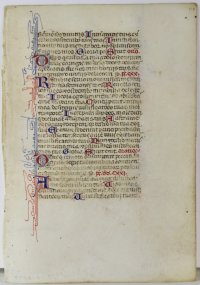An early small format Breviary leaf c.1325. Tiny, precise text and decorations.