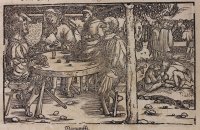 2 woodcuts:"Losing at Dice", "Losing a Bride". Petrarch