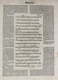 Virgil’s Aeneid. Glossed post incunable leaf, 1502 with inter-linear scholar’s notes.