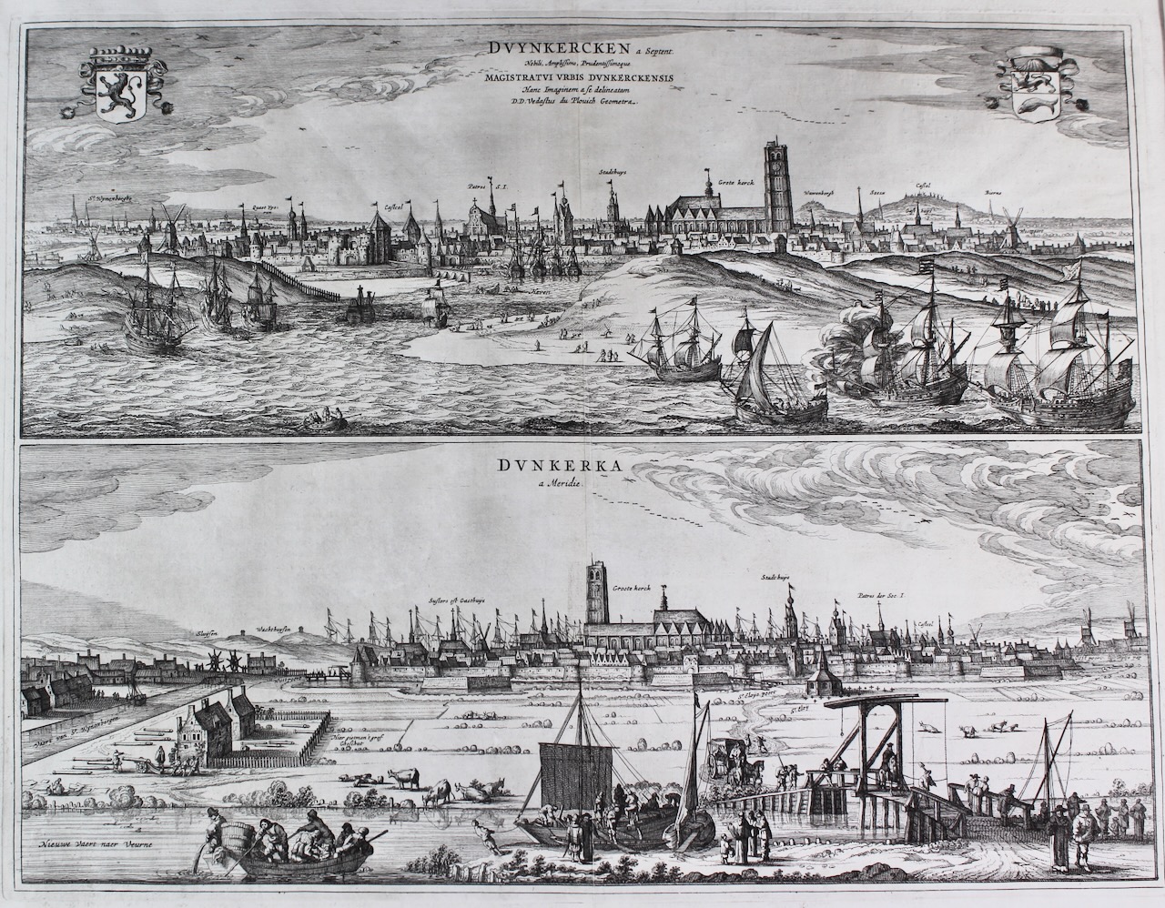 Panoramic Map of Dunkirk, Flanders/France, Blau & Sanderus, 1652.