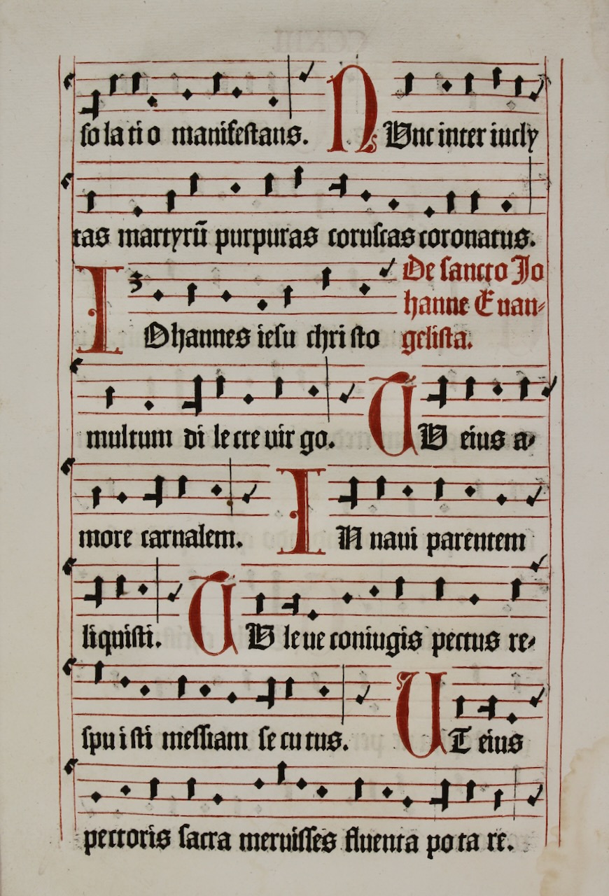 Hufnagel neumes notation. Incunable liturgical chant leaf, c.1498 Hufnagel neumes notation. Incunable liturgical chant leaf, c.1498