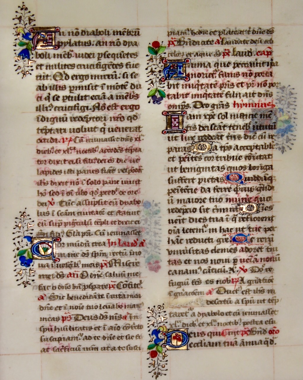 The First Sunday of Lent. Manuscript Breviary leaf, c. 1475 with jewel-like illuminated initials.