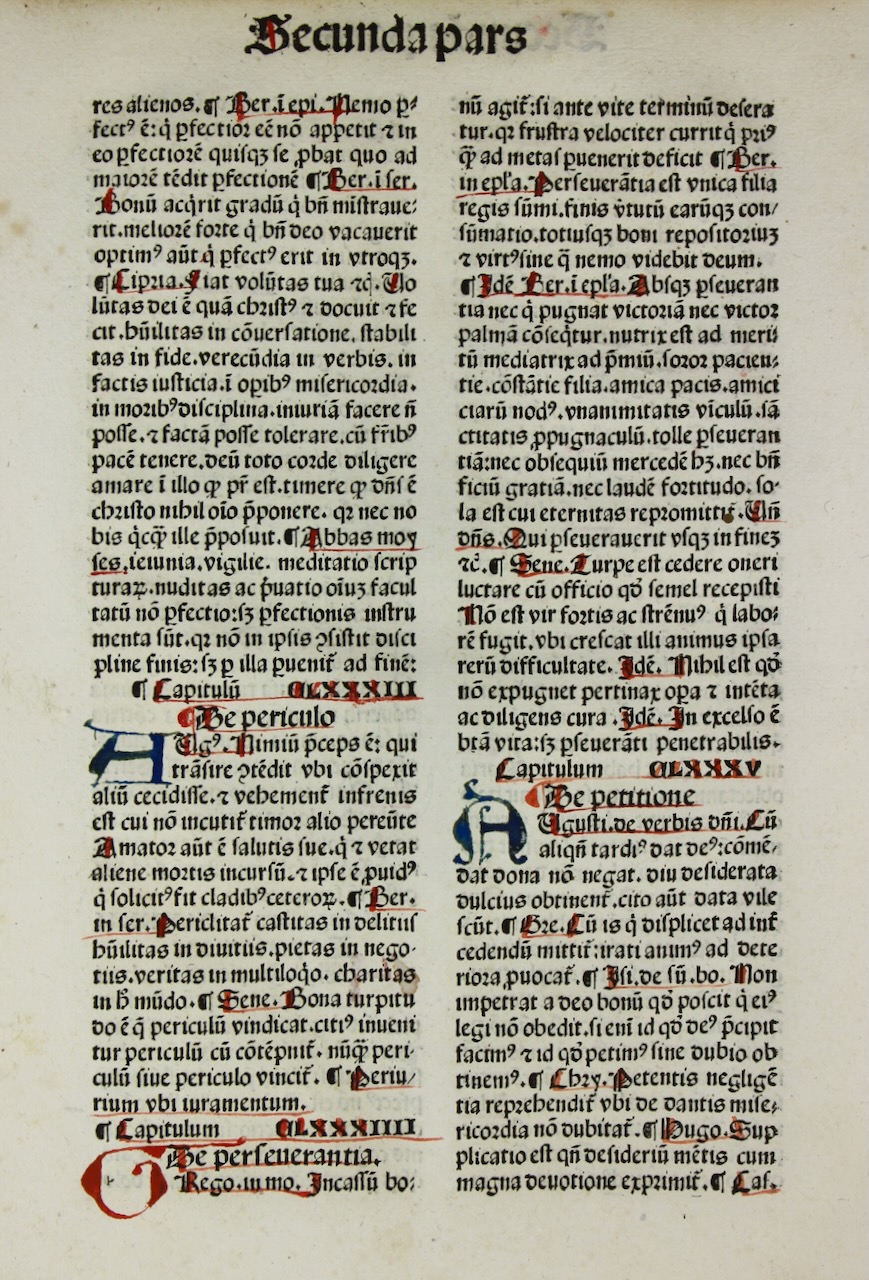 An excellent example of incunable printing & rubrication. 1482, Lumen Animae.